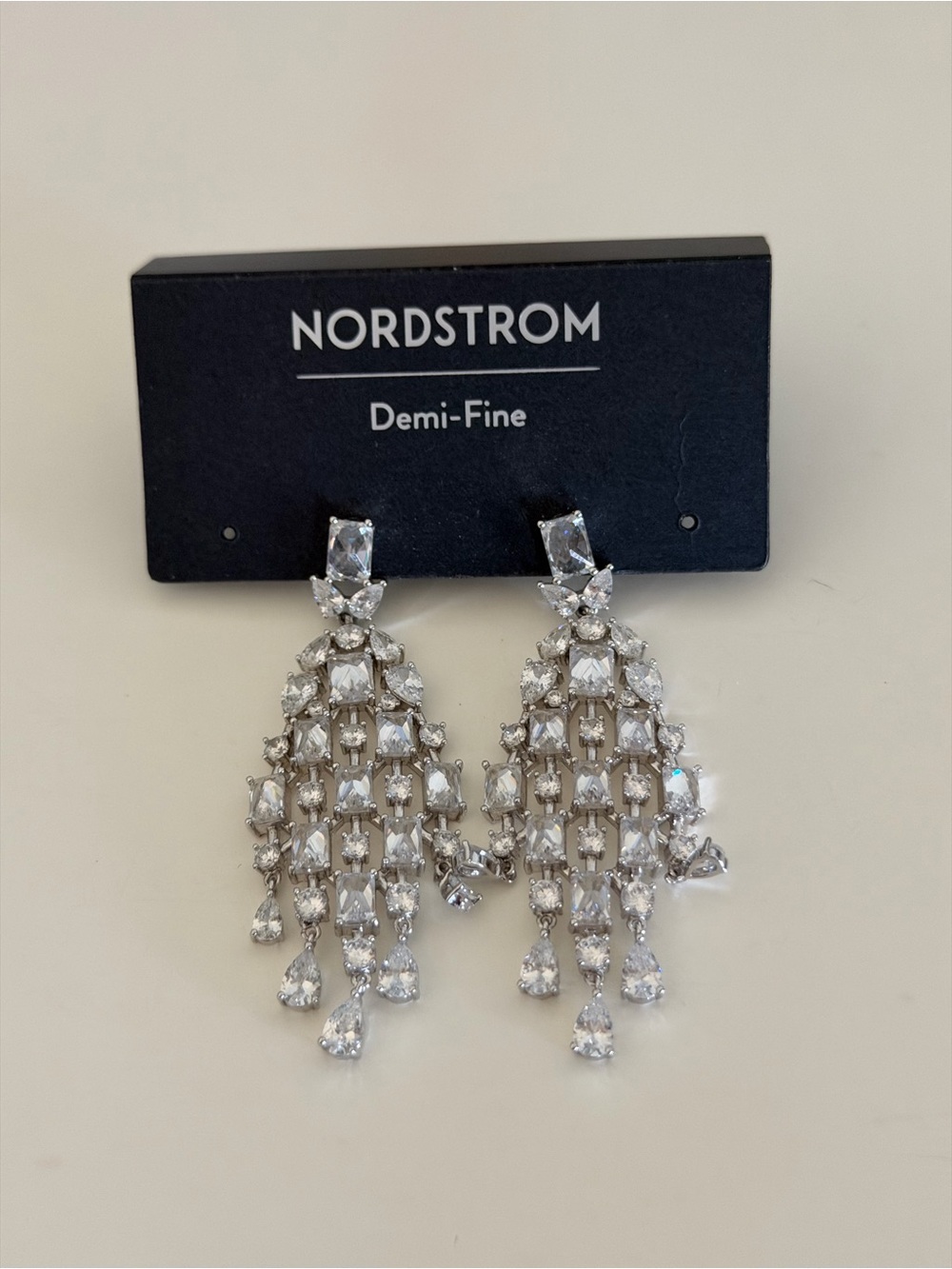 Nordstrom Silver tone Demi fine cubic zirconia chandelier earrings New